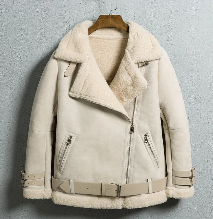 2018 Winter Woman Men Shearling Coats Faux Suede Leather Jackets Plus Size Loose Outerwear Pilot Thick Lamb Wool Coat W1397