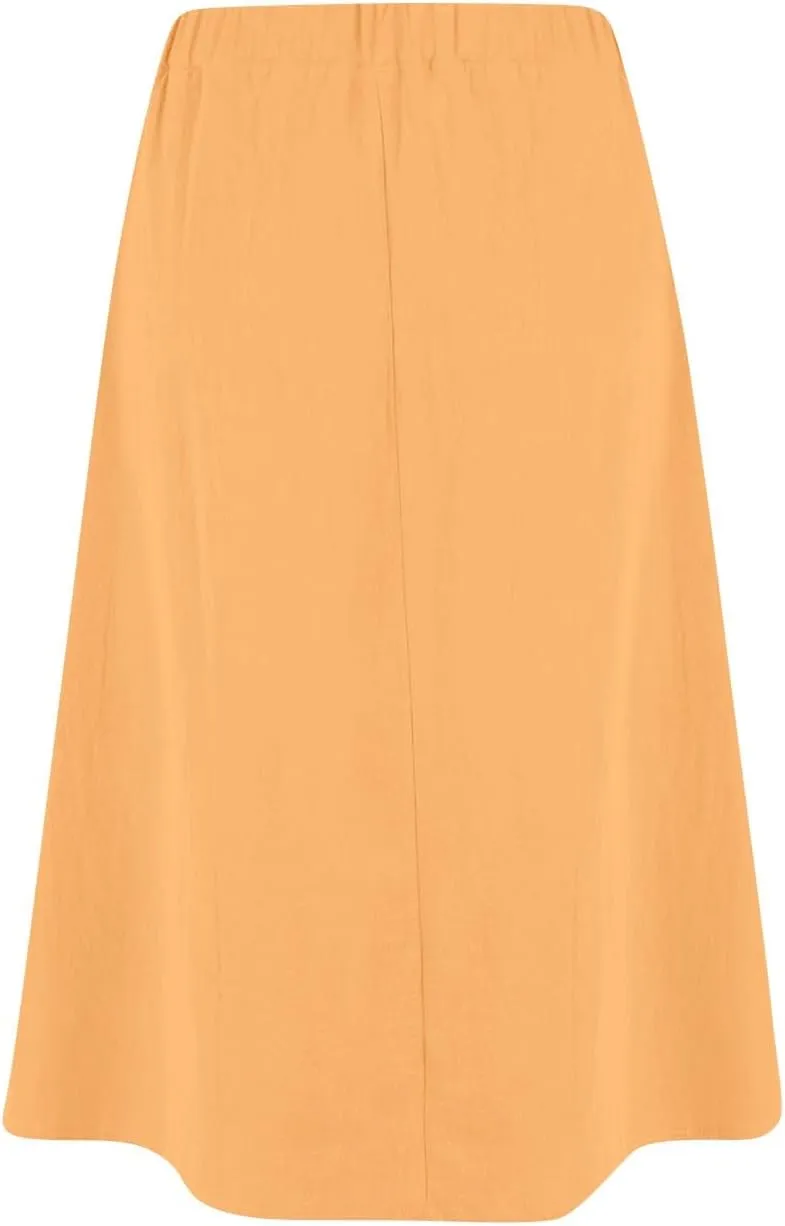 A Line Midi Skirt for Womens Vintage Front Button Swing Skirts Summer Casual High Waisted Pleated Midi Skirt with Pockets