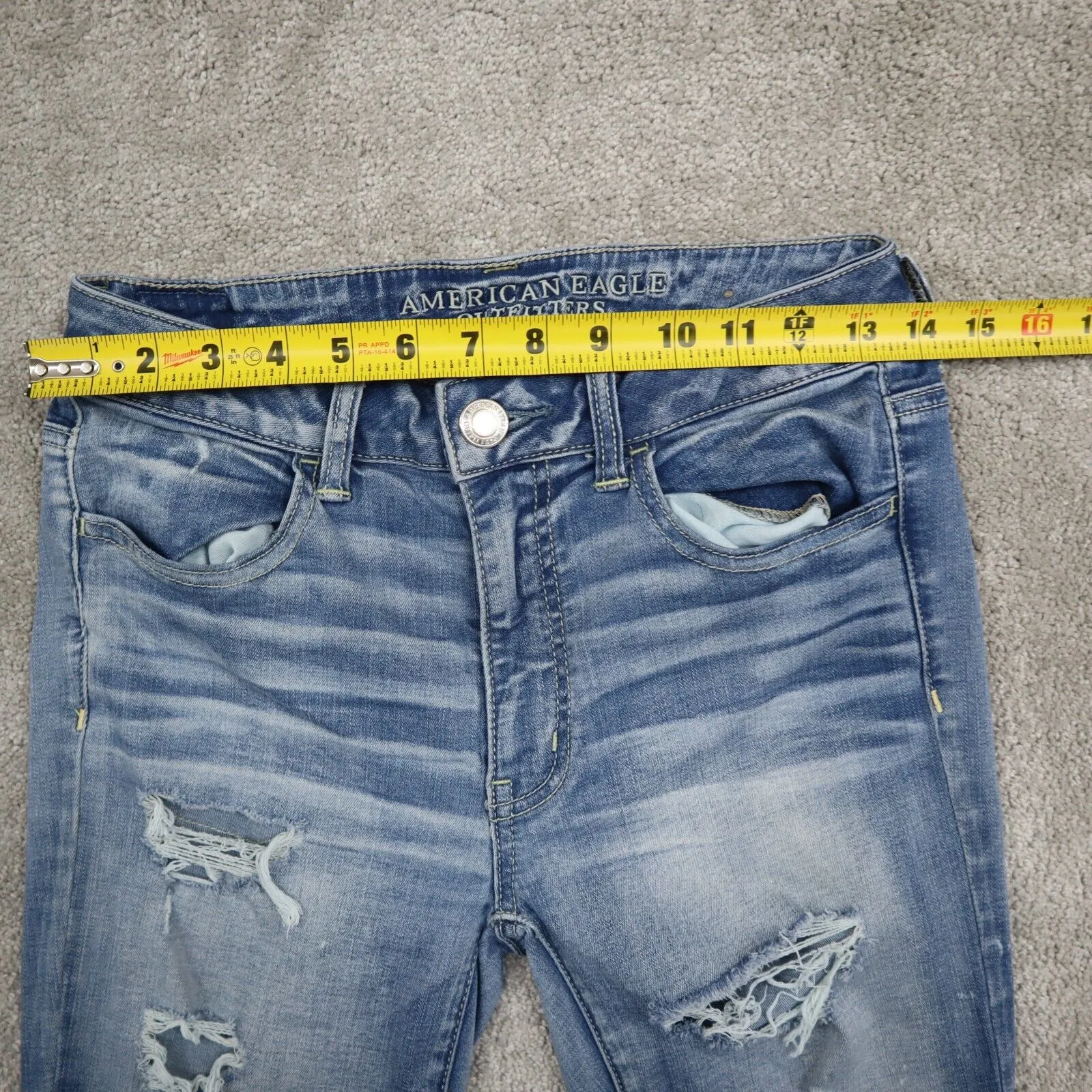 American Eagle Women Jegging Jeans Skinny Leg Distressed Stretch Blue Size 6R