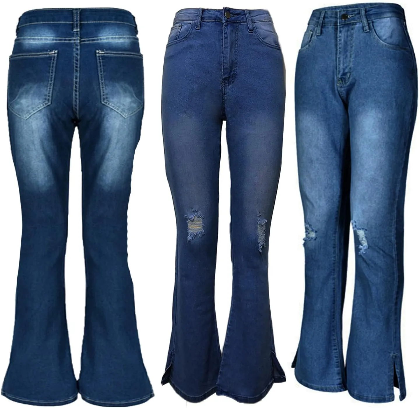 Andongnywell High Waisted Bell Bottom Jeans Women Skinny Ripped Jean Slim Fit Flared Denim Pants Stretch Boot Cut Trousers