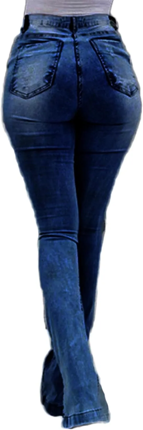 Andongnywell High Waisted Bell Bottom Jeans Women Skinny Ripped Jean Slim Fit Flared Denim Pants Stretch Boot Cut Trousers