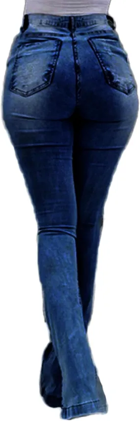 Andongnywell High Waisted Bell Bottom Jeans Women Skinny Ripped Jean Slim Fit Flared Denim Pants Stretch Boot Cut Trousers