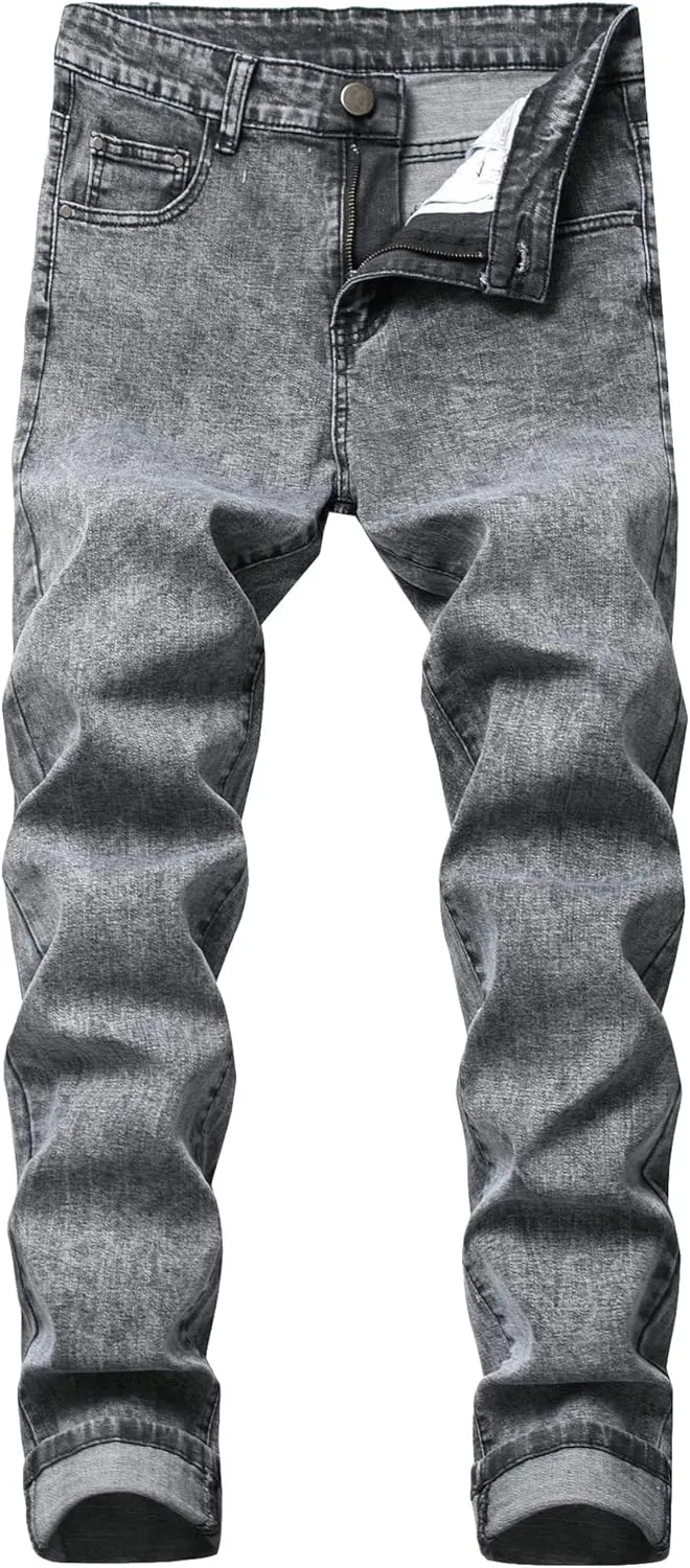 Andongnywell Men's Relaxed Straight Fit Jean Relaxed-Fit Straight-Leg Jeans Vintage Wash Western Denim Pant