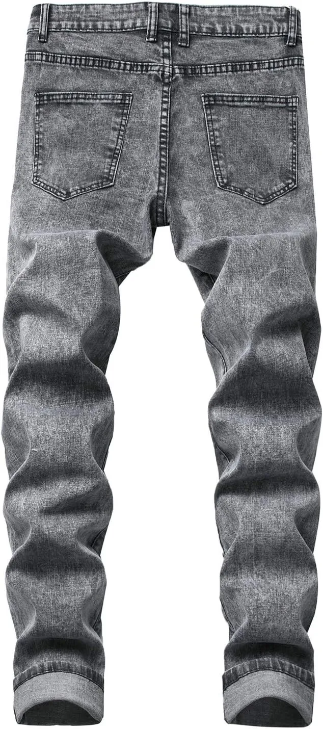 Andongnywell Men's Relaxed Straight Fit Jean Relaxed-Fit Straight-Leg Jeans Vintage Wash Western Denim Pant