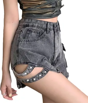 Andongnywell Ripped Frayed Denim Shorts for Women Fall Raw Hem Jean Shorts High Waist Distressed Hotpants
