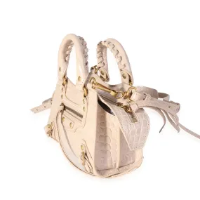 Balenciaga Light Beige Shiny Croc-Embossed Calfskin Nano Neo Classic Bag