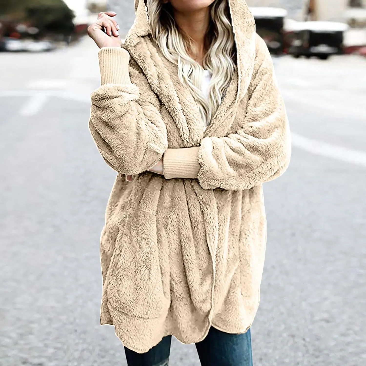 Ceboyel Womens Winter Jacket Coats Hooded Oversized Sweater Cardigan Fuzzy Fleece Shearling Jacket Trendy Warm Clothes 2023