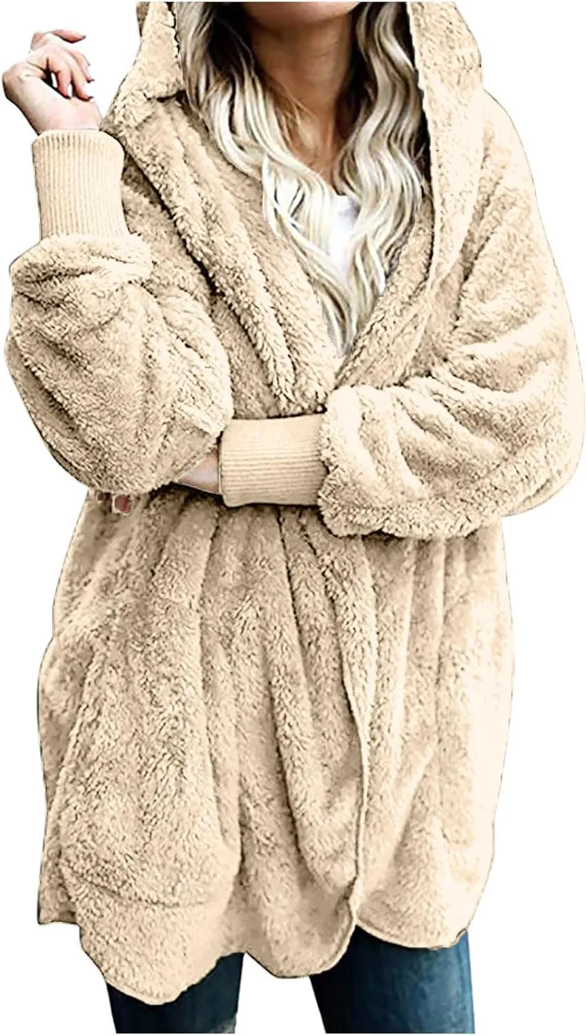 Ceboyel Womens Winter Jacket Coats Hooded Oversized Sweater Cardigan Fuzzy Fleece Shearling Jacket Trendy Warm Clothes 2023