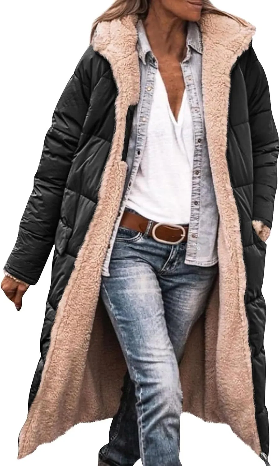 ChicCrate Women's 2025 Winter Fashion Clothes Oversized Shearling Warm Coat Fleece Long Coats Jackets Outerwear