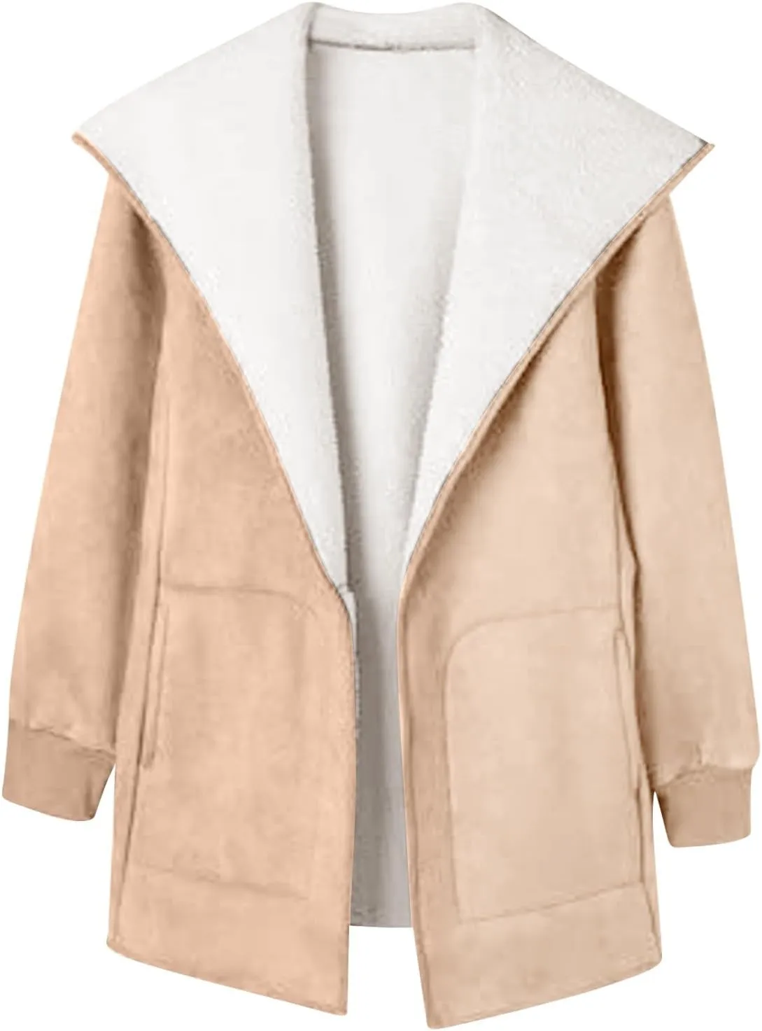cooki Trench Coat for Women 2023 Women's Winter Warm Stand Collar Sherpa Lined Outerwear Fleece Jacket Coats Winter Warm Coat