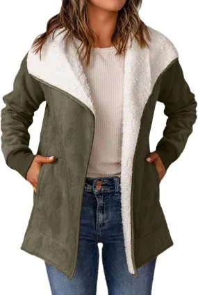 cooki Trench Coat for Women 2023 Women's Winter Warm Stand Collar Sherpa Lined Outerwear Fleece Jacket Coats Winter Warm Coat