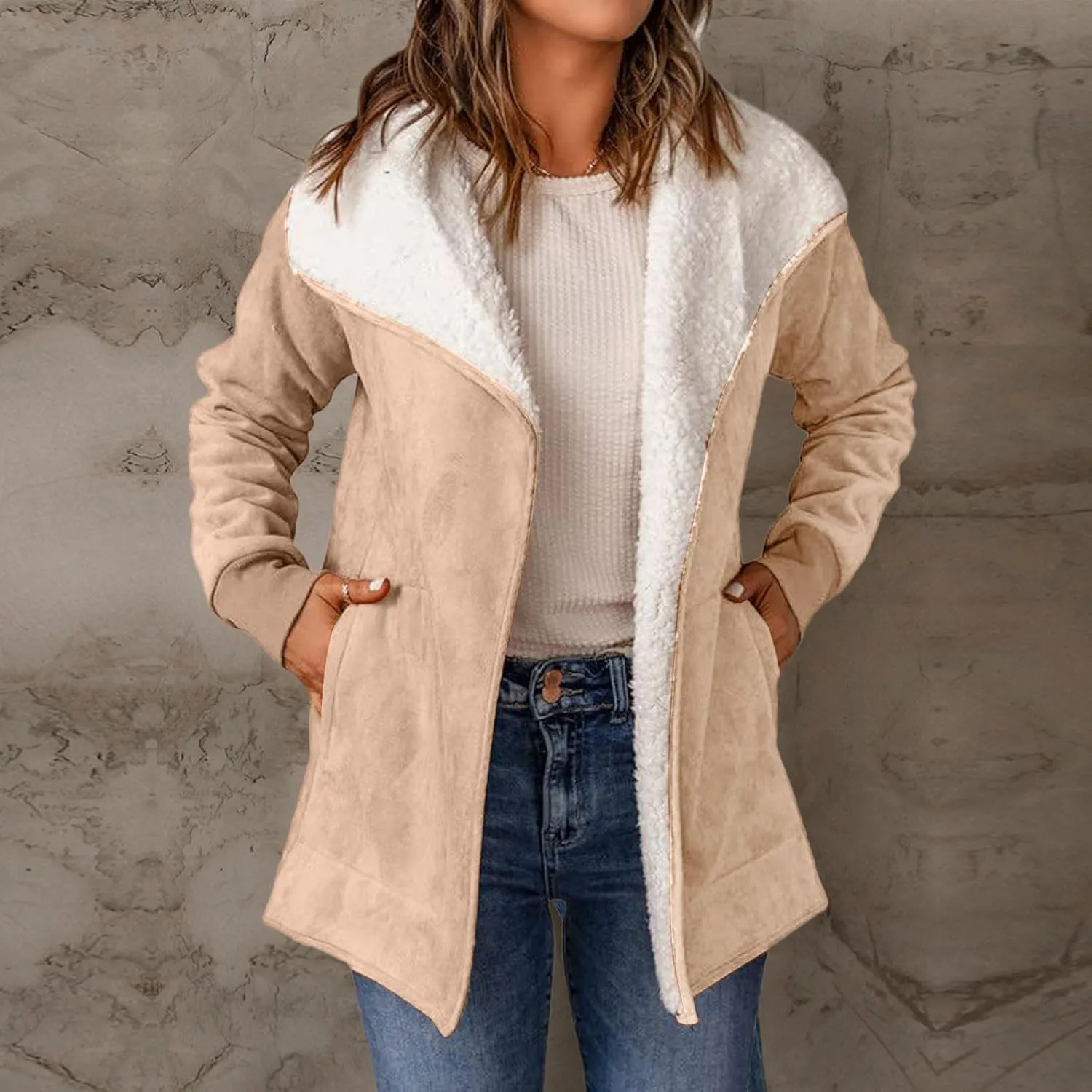cooki Trench Coat for Women 2023 Women's Winter Warm Stand Collar Sherpa Lined Outerwear Fleece Jacket Coats Winter Warm Coat