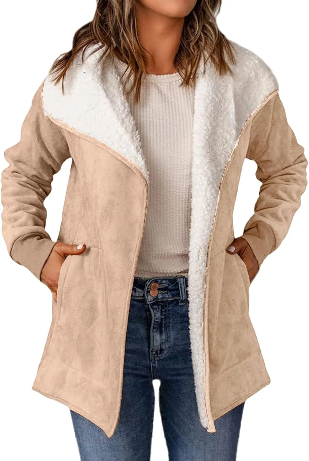 cooki Trench Coat for Women 2023 Women's Winter Warm Stand Collar Sherpa Lined Outerwear Fleece Jacket Coats Winter Warm Coat