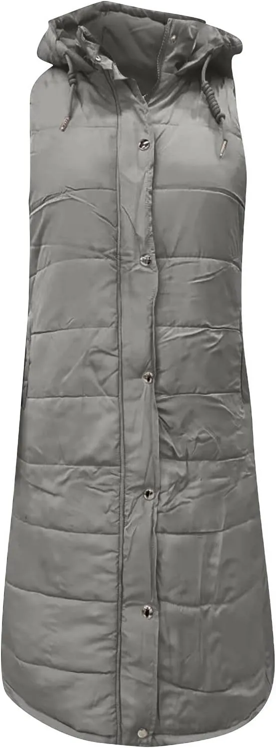 COTECRAM Puffer Vest Women Fashion Plus Size Sleeveless Winter Coats Zip Up Hoodie Casual Long Puffer Jacket Warm Outerwear