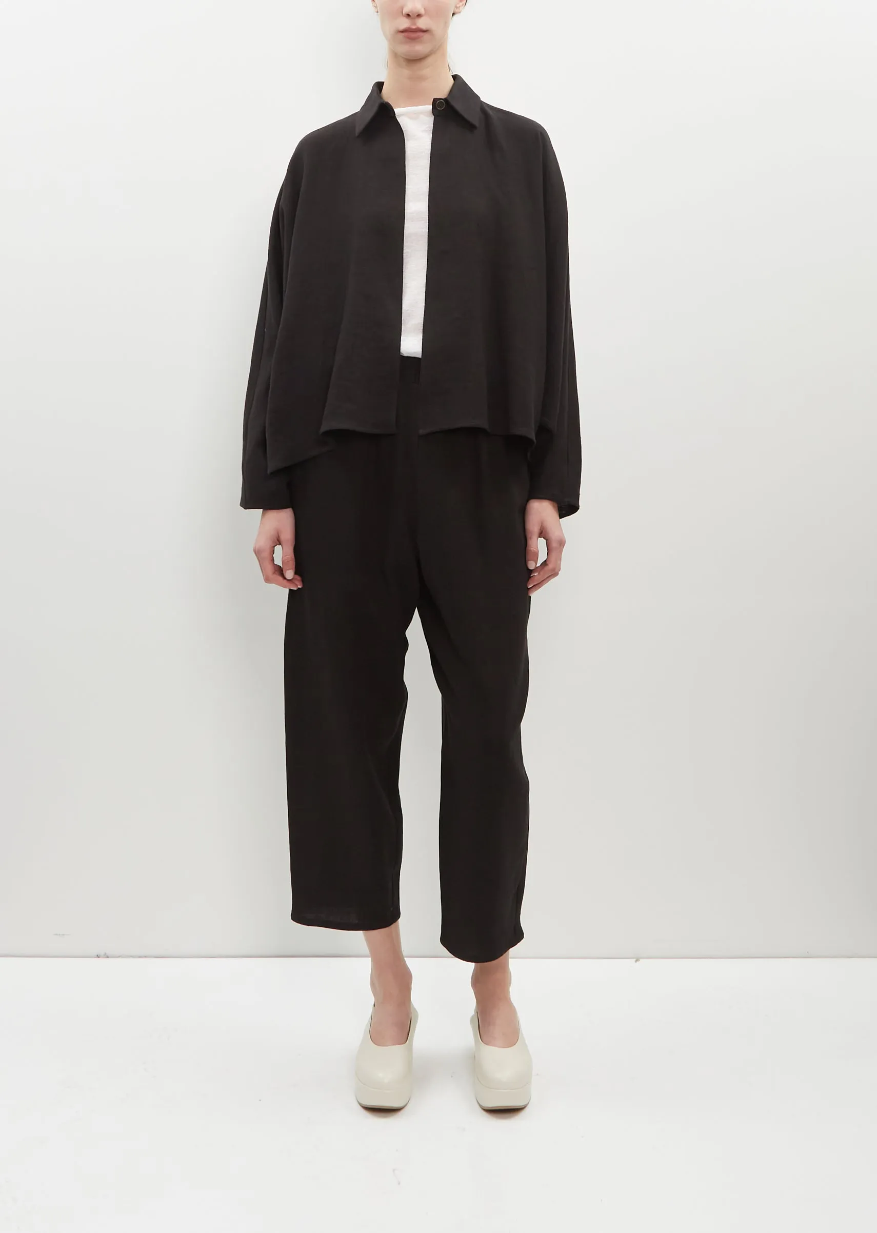 Crepe Linen Short Coat with Collar