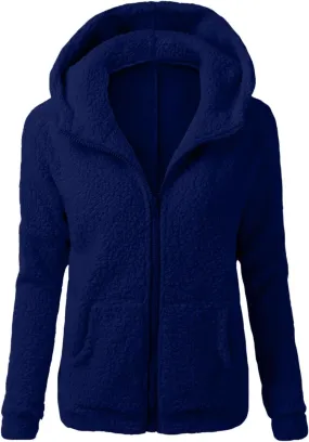 Fleece Jacket Women Sherpa Lined Thickened Plush Hooded Sweatshirts Casual Zip Up Long Sleeve Winter Warm Coats with Pockets