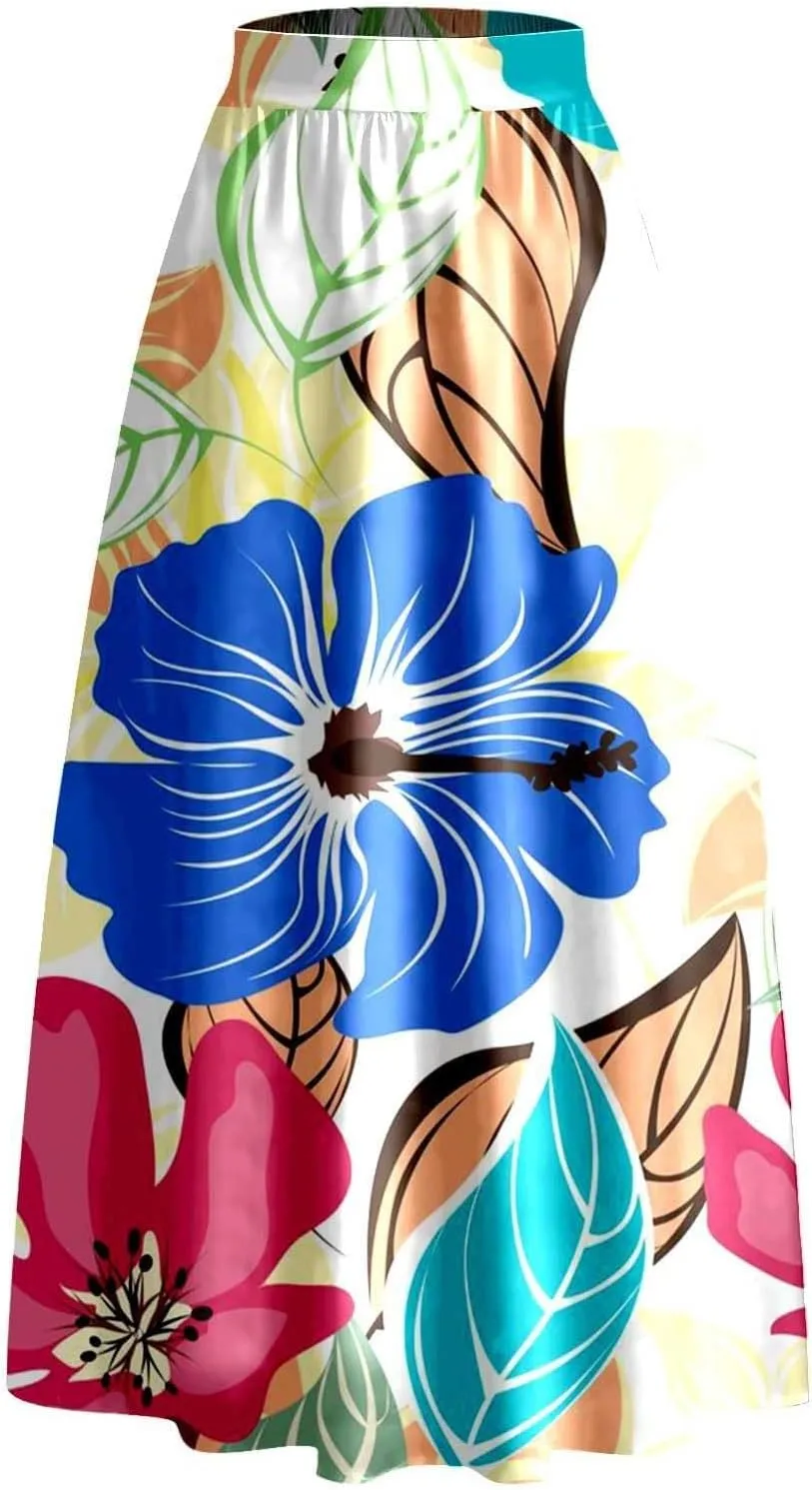 Floral Printed Maxi Skirts for Women High Waisted Long Skirts Boho Floor Length Flowy A Line Maxi Skirt with Pockets