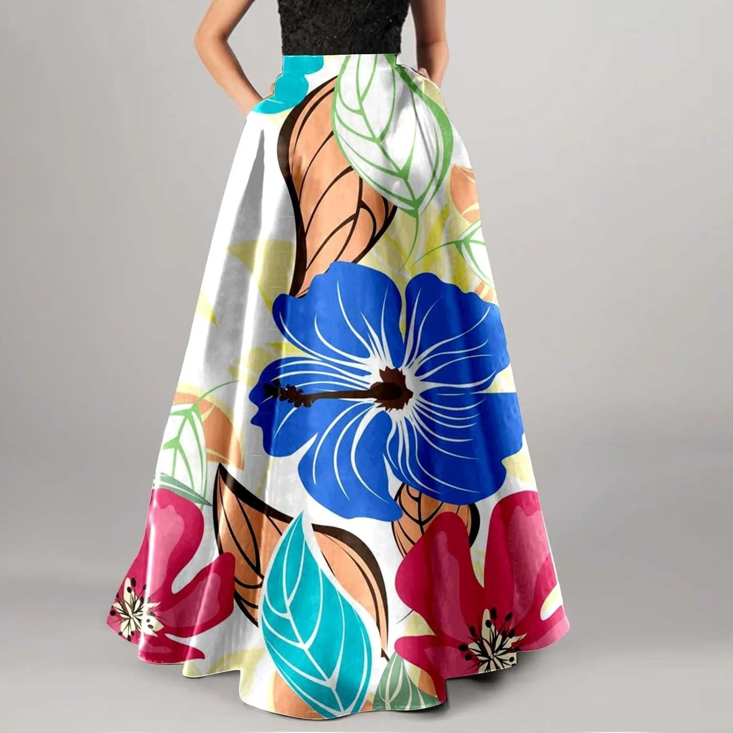 Floral Printed Maxi Skirts for Women High Waisted Long Skirts Boho Floor Length Flowy A Line Maxi Skirt with Pockets
