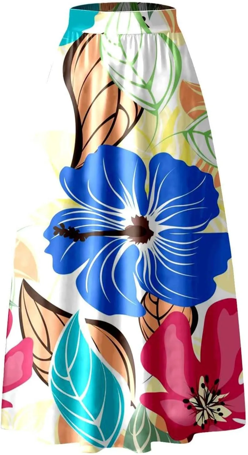 Floral Printed Maxi Skirts for Women High Waisted Long Skirts Boho Floor Length Flowy A Line Maxi Skirt with Pockets