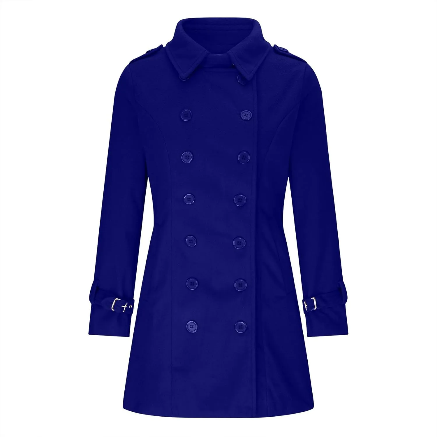 hlysgo Women Winter Mid-Length Trench Coat Double-Breasted Collar Jacket Outwear Fashion Wool Blend Button Down Overcoat