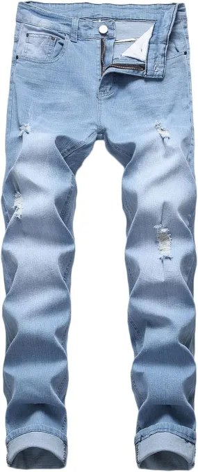 Jeans for Men Stretch Fit Slim Destroyed Distressed Taper Zipper Pants with Holes Distressed Tapered Jeans 2025