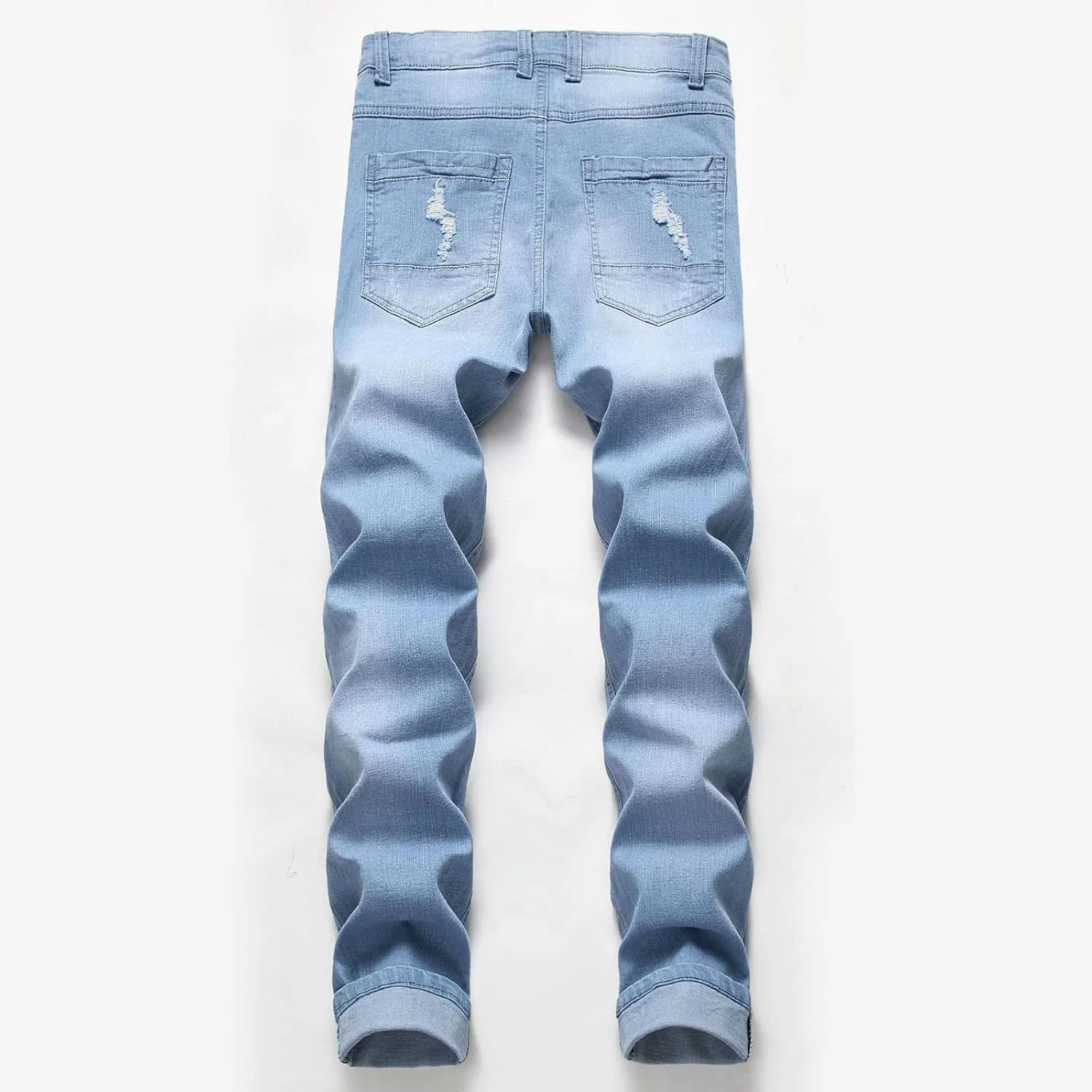 Jeans for Men Stretch Fit Slim Destroyed Distressed Taper Zipper Pants with Holes Distressed Tapered Jeans 2025
