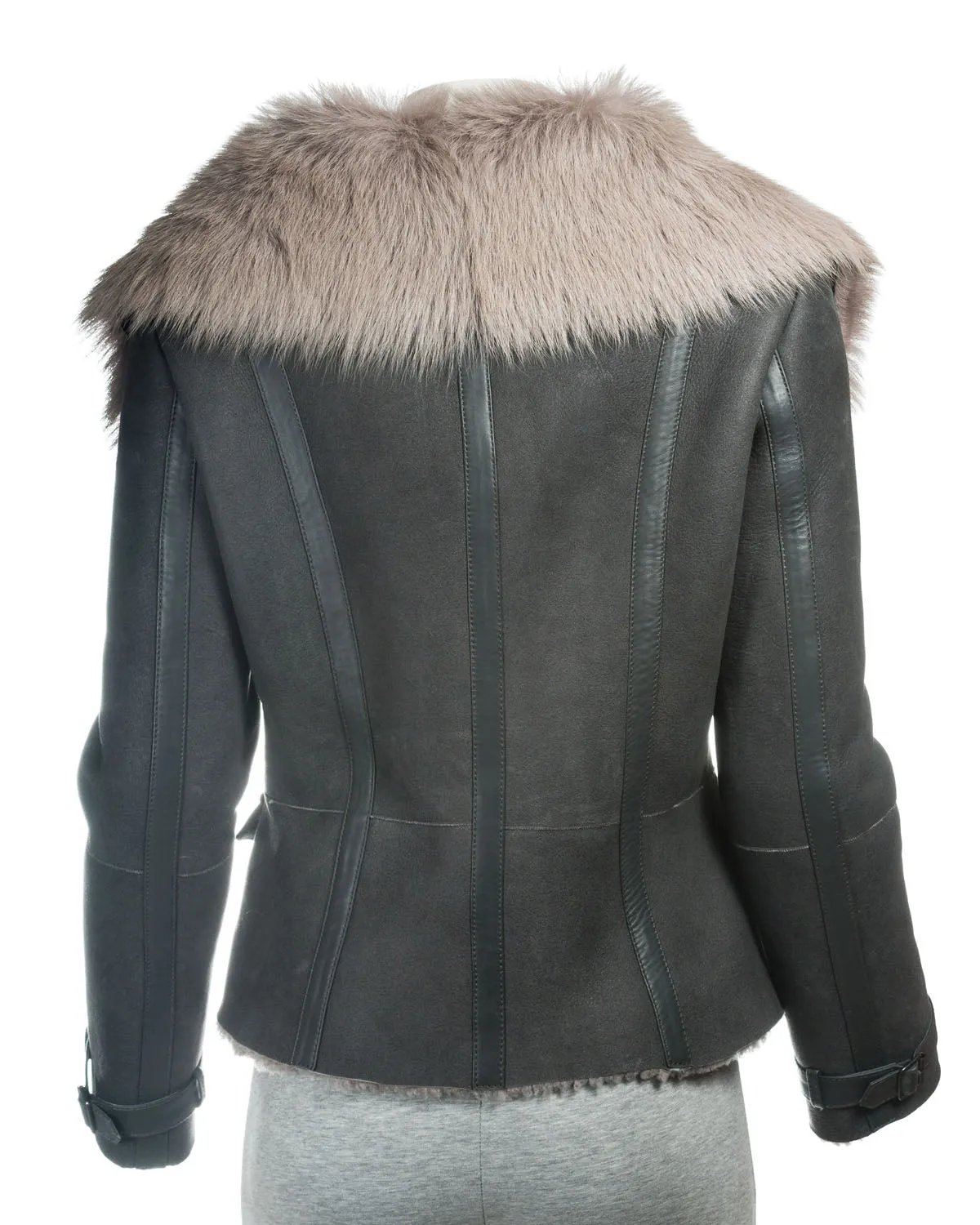 Ladies Tailored Shearling Sheepskin Biker Style Jacket: Viola