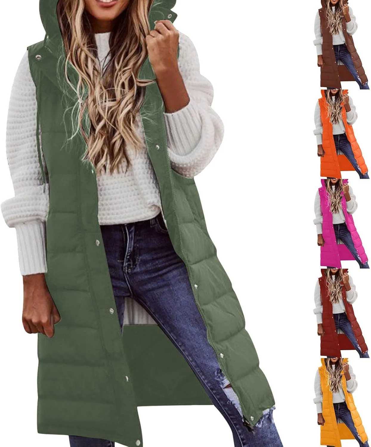Long Puffer Vest Women Vest With Hood Sleeveless Warm Down Coat With Pockets Quilted Vest Down Plus Size Winter Long