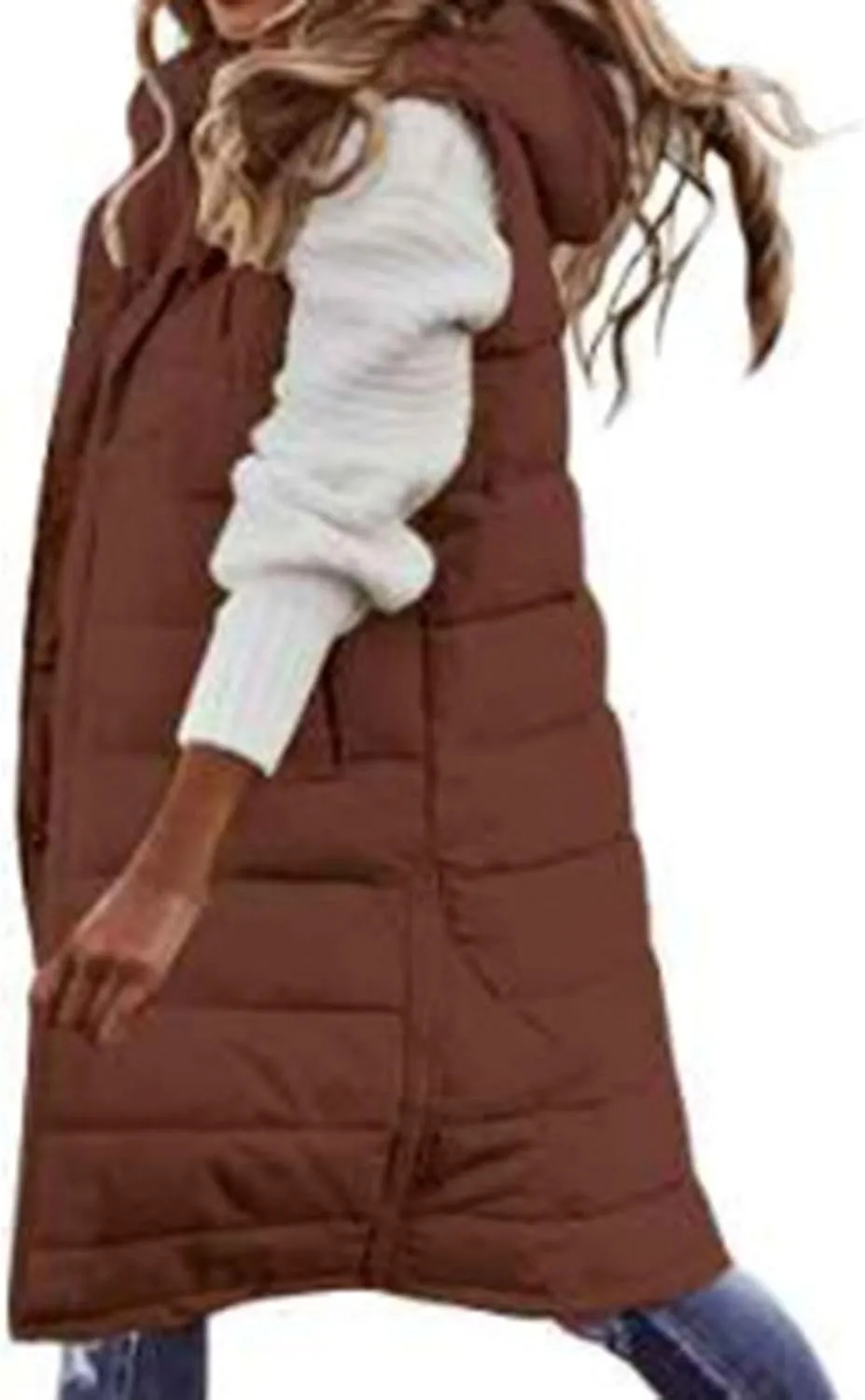 Long Puffer Vest Women Vest With Hood Sleeveless Warm Down Coat With Pockets Quilted Vest Down Plus Size Winter Long