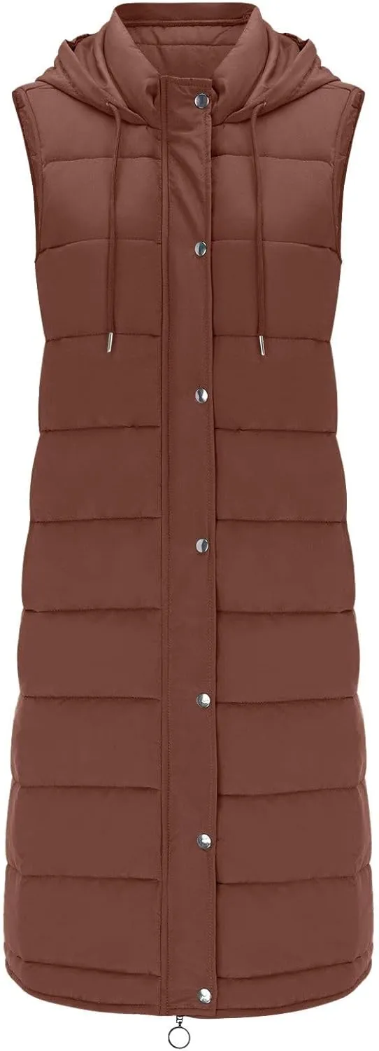 Long Puffer Vest Women Vest With Hood Sleeveless Warm Down Coat With Pockets Quilted Vest Down Plus Size Winter Long