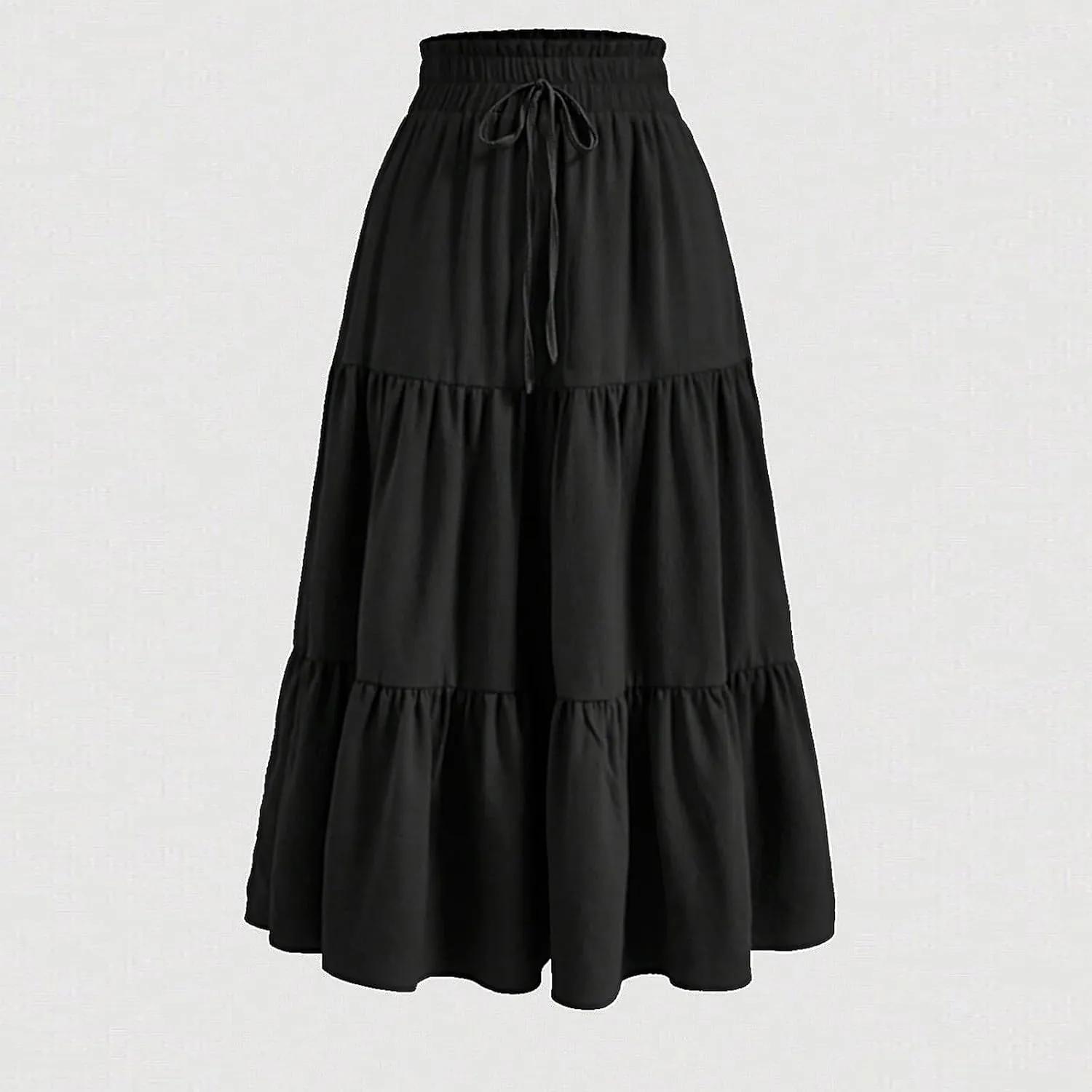 Maxi Skirts for Women Trendy Summer A Line Long Skirt Drawstring High Waisted Tiered Flowy Pleated Skirt with Pockets