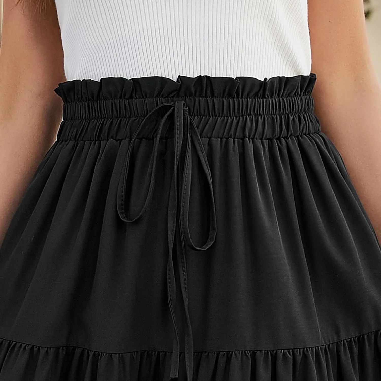 Maxi Skirts for Women Trendy Summer A Line Long Skirt Drawstring High Waisted Tiered Flowy Pleated Skirt with Pockets