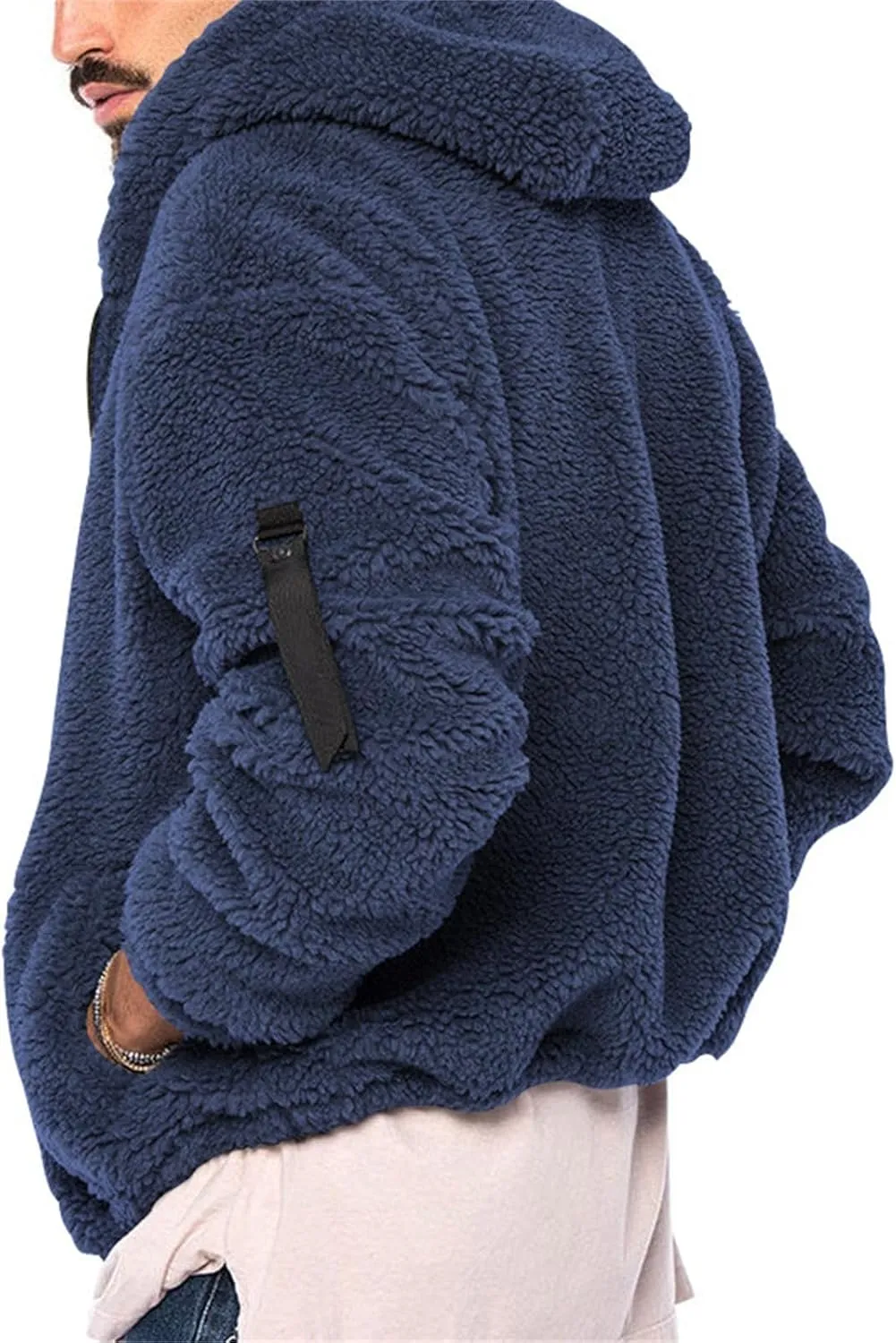 Men's Fleece Jacket Hoodies Reversible Fluffy Fuzzy Sherpa Jacket With Hood Full Zip Up Casual Winter Coats for Men