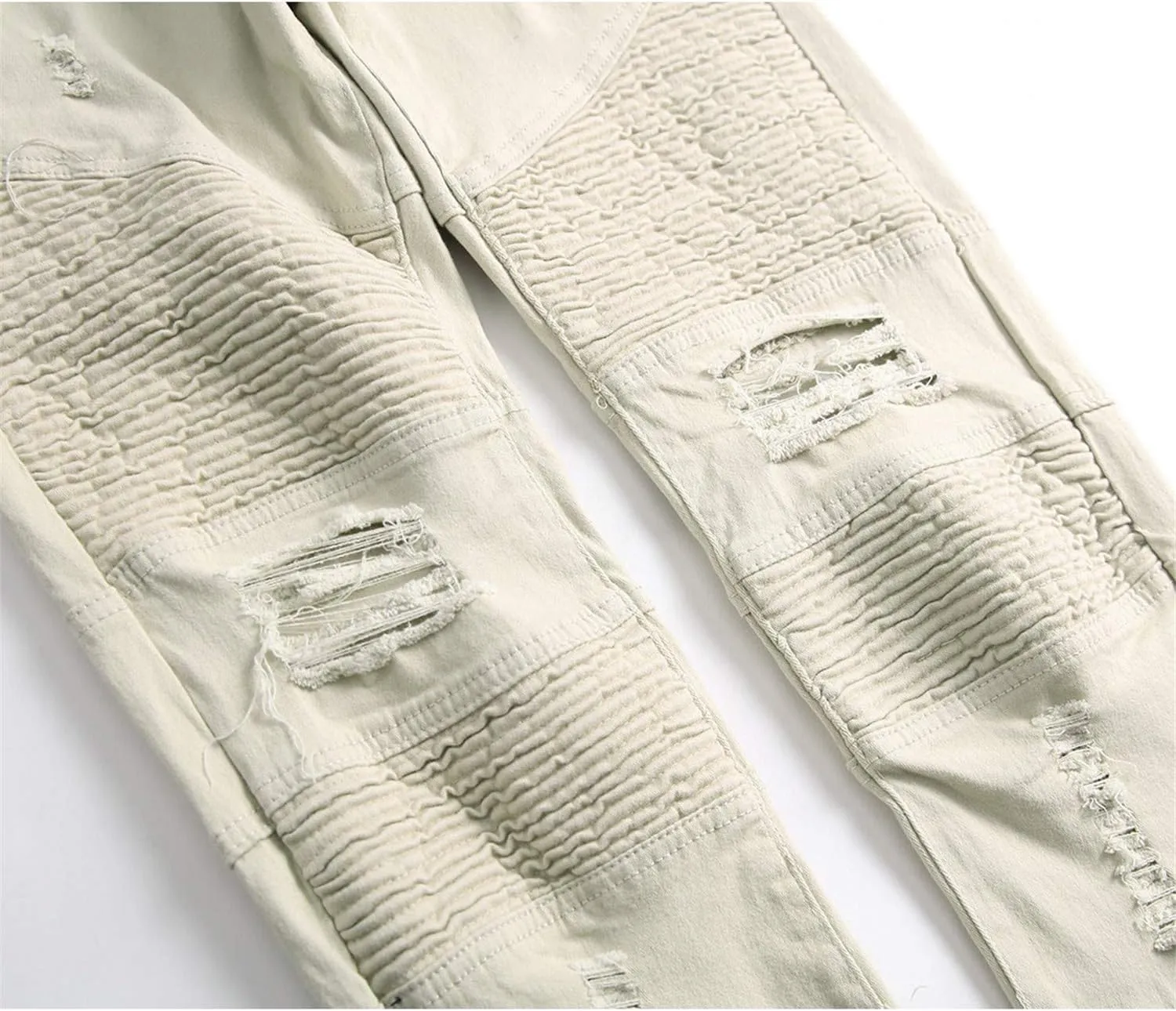 Men's Ripped Slim Straight fit Biker Jeans Distressed Ripped Skinny Slim Fit Denim Pants Holes Hip Hop Biker Stretchy Jean