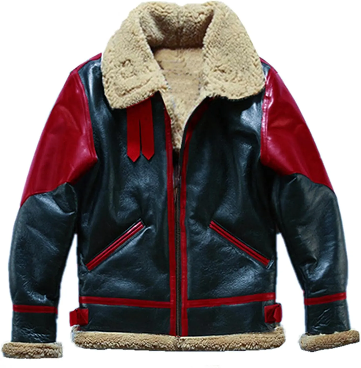 Men's Shearling Coat Casual Faux Leather Motorcycle Jacket Trendy Color Block Motor Biker Jacket Fleece Lined Outwear