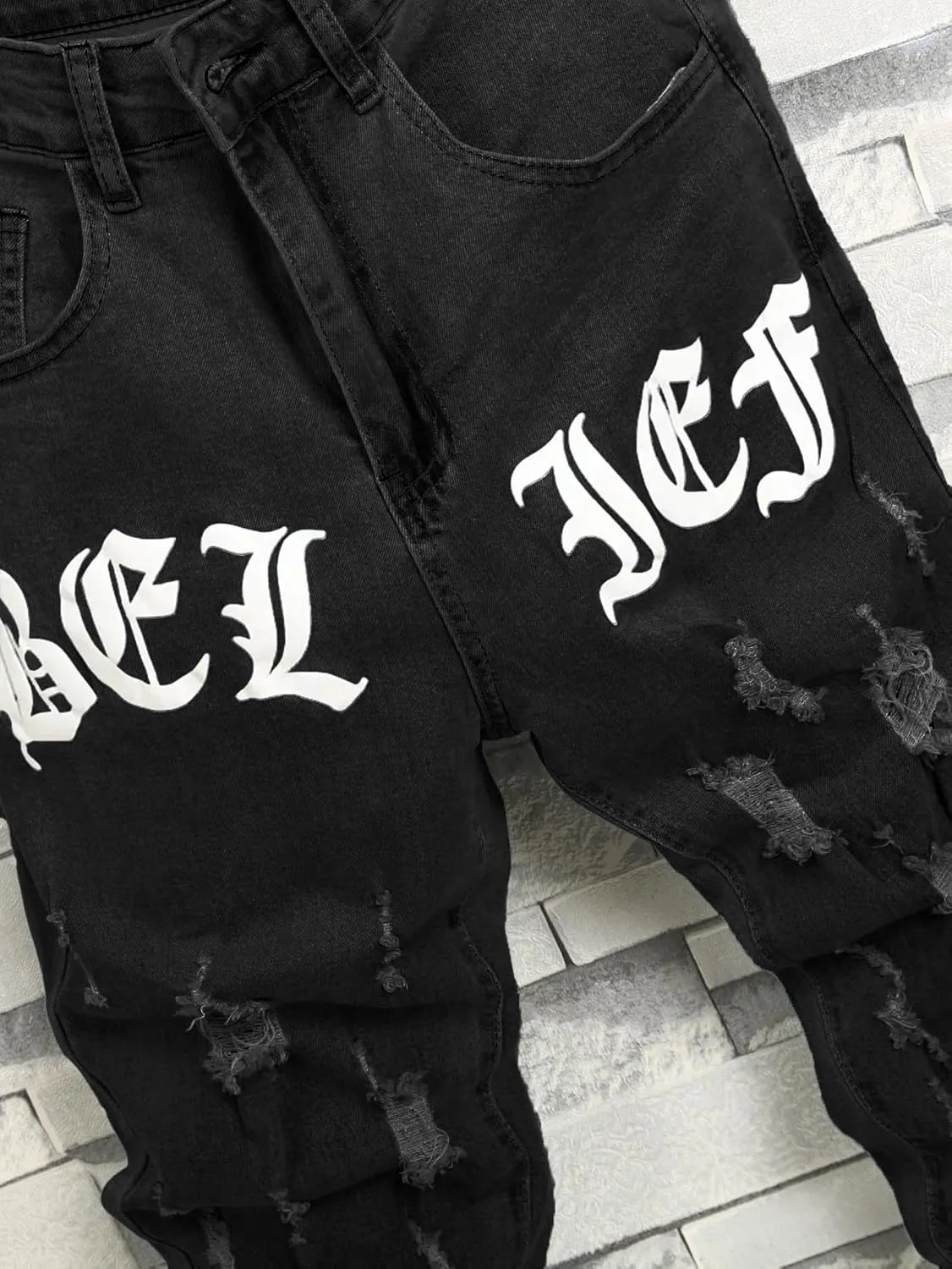 Mens Womens Lightweight Slim Fit Stretch Ripped Jeans Summer Spring Distressed Destroyed Denim Pan Skinny Jeans