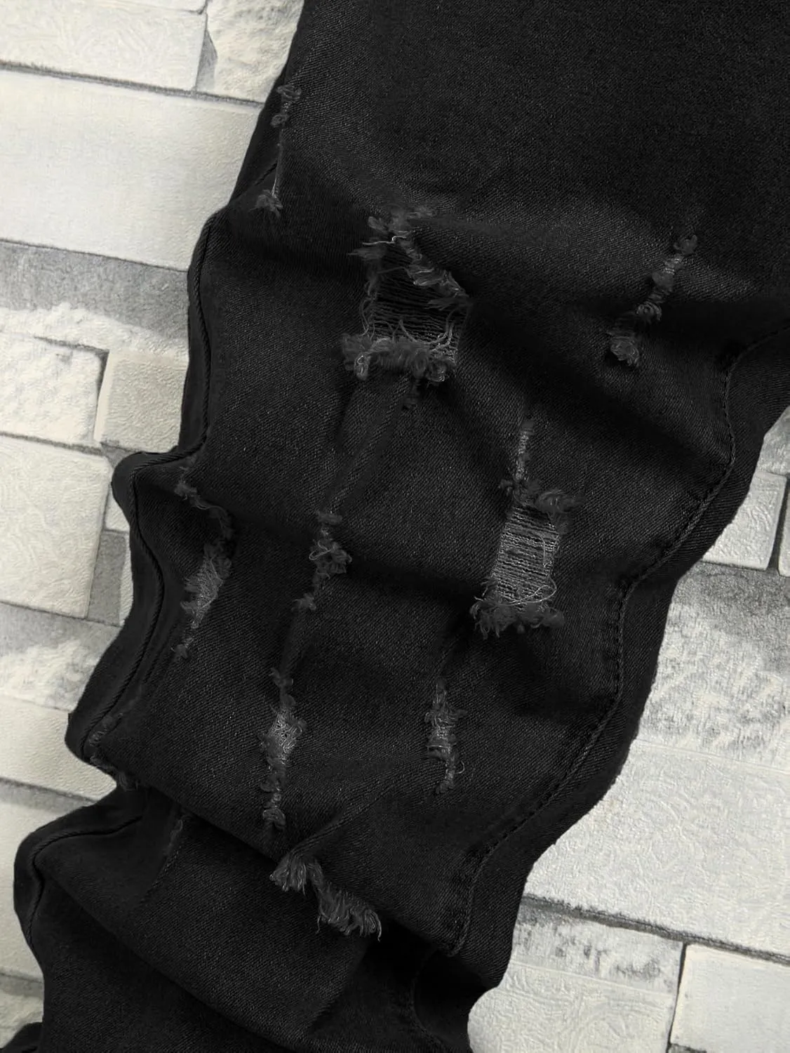 Mens Womens Lightweight Slim Fit Stretch Ripped Jeans Summer Spring Distressed Destroyed Denim Pan Skinny Jeans