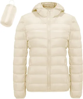 Packable Jackets for Women Lightweight Slim Fit Puffer Jacket Casual Hooded Warm Winter Quilted Down Jacket with Hood