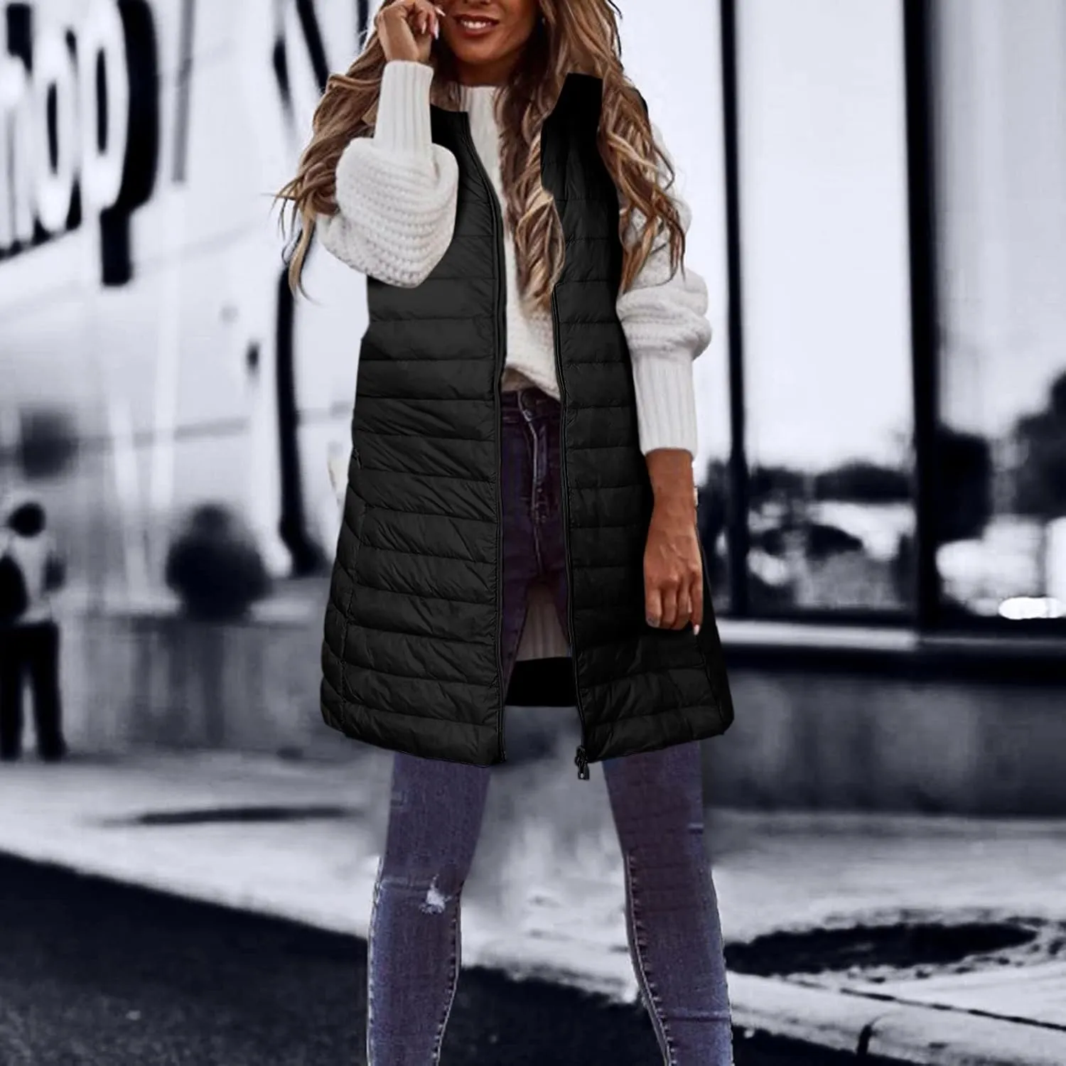 Puffer Vest Women Jacket Hooded Windproof Winter Coat with Recycled Insulation Winter Slim Short Hooded Warm White