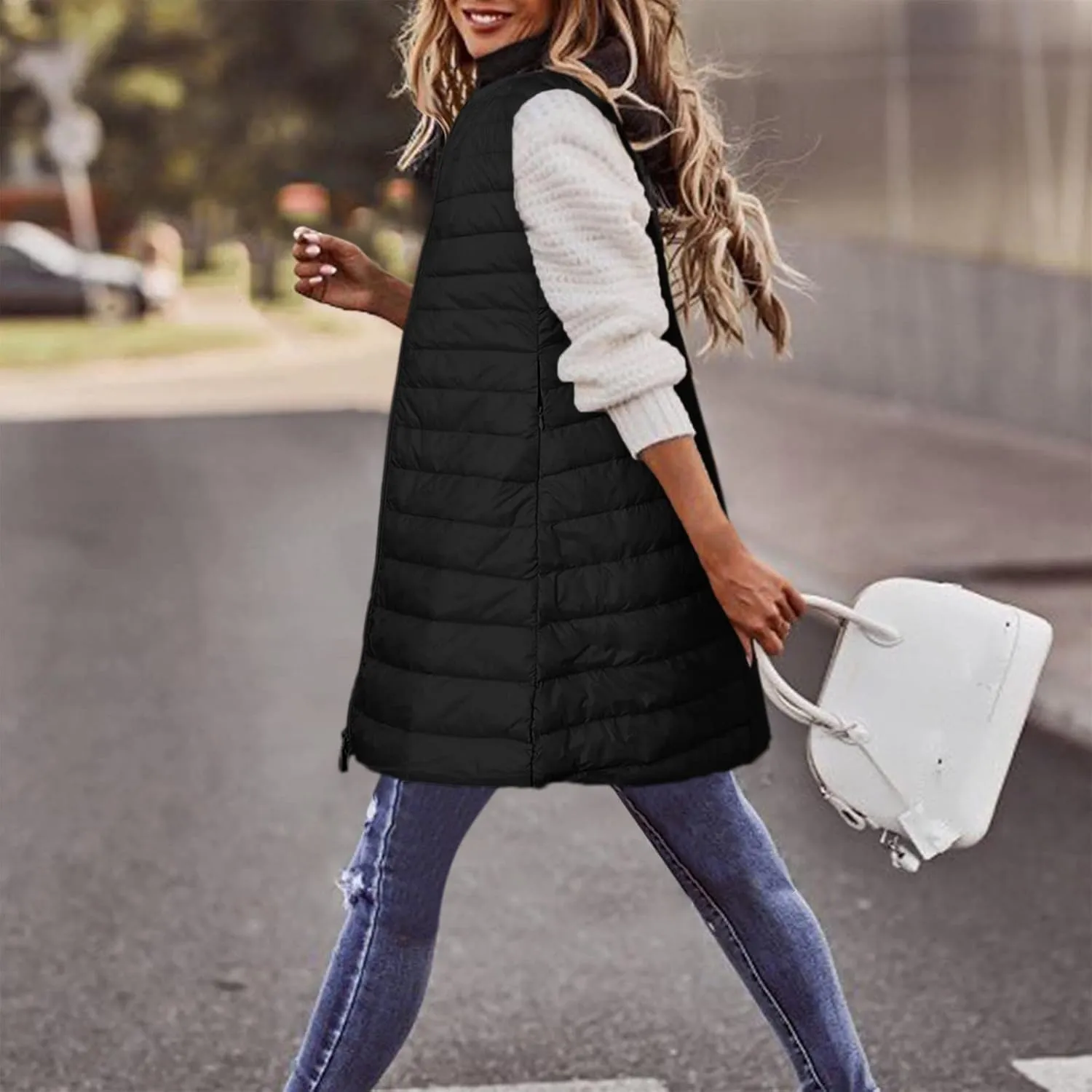Puffer Vest Women Jacket Hooded Windproof Winter Coat with Recycled Insulation Winter Slim Short Hooded Warm White