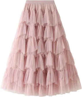Skirt for Women Elastic Waist Tiered Maxi Skirt A-Line High Waist Long Skirt Bohemian Print Casual Beach Outfits