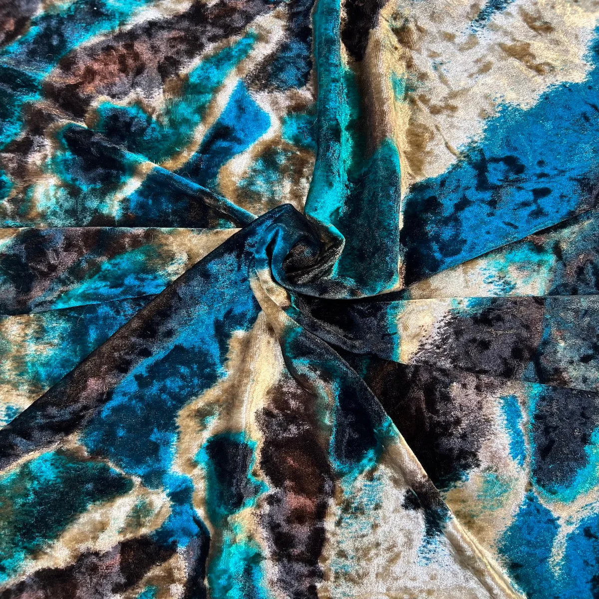 Turquoise Blue Multicolor Acid Tie Dye Stretch Velvet Fabric