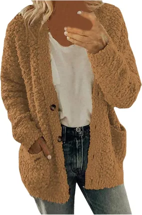 Winter Jackets for Women 2024 Fuzzy Fleece Warm Open Front Cardigans Jacket Casual Button Down Long Sleeve Lightweight Coats