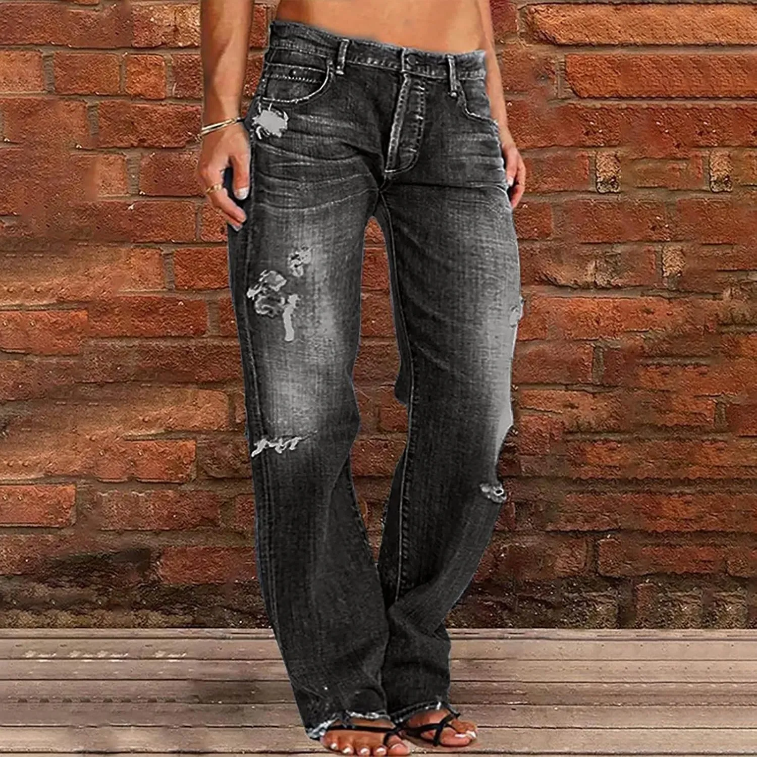 Women Baggy Boyfriend Jeans Pant Mid Rise Bootcut Jean High Waisted Jeans Flare Stretch Boyfriend Casual Denim Pants