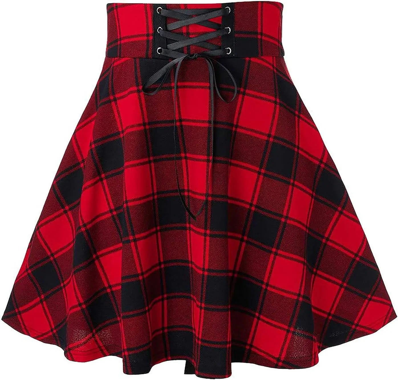 Women Gothic Punk Mini Skirt Casual Trendy Plaid Pleated Bandage High Waisted A-line Flowy Short Skirt for Tennis