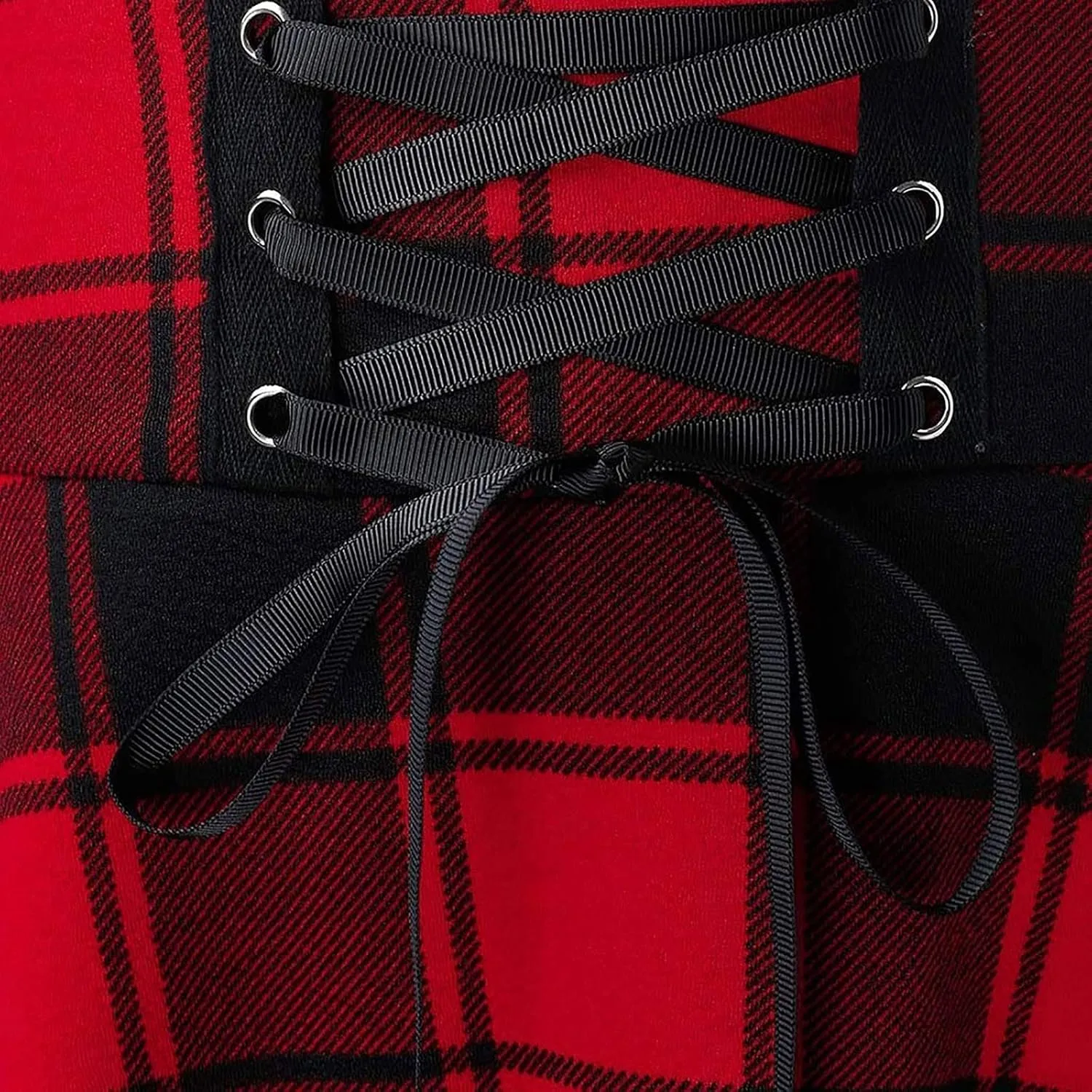 Women Gothic Punk Mini Skirt Casual Trendy Plaid Pleated Bandage High Waisted A-line Flowy Short Skirt for Tennis