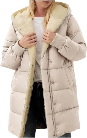Women Reversible Jackets with Hood Oversized Shearling Fleece Long Coats with Pocket sWinter Casual Fashion Clothes