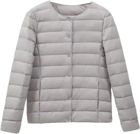 Women Winter Ultralight Puffer Jackets Collarless Reversible Duck Down Coat Portable Feather Overcoat