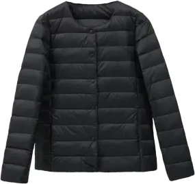 Women Winter Ultralight Puffer Jackets Collarless Reversible Duck Down Coat Portable Feather Overcoat