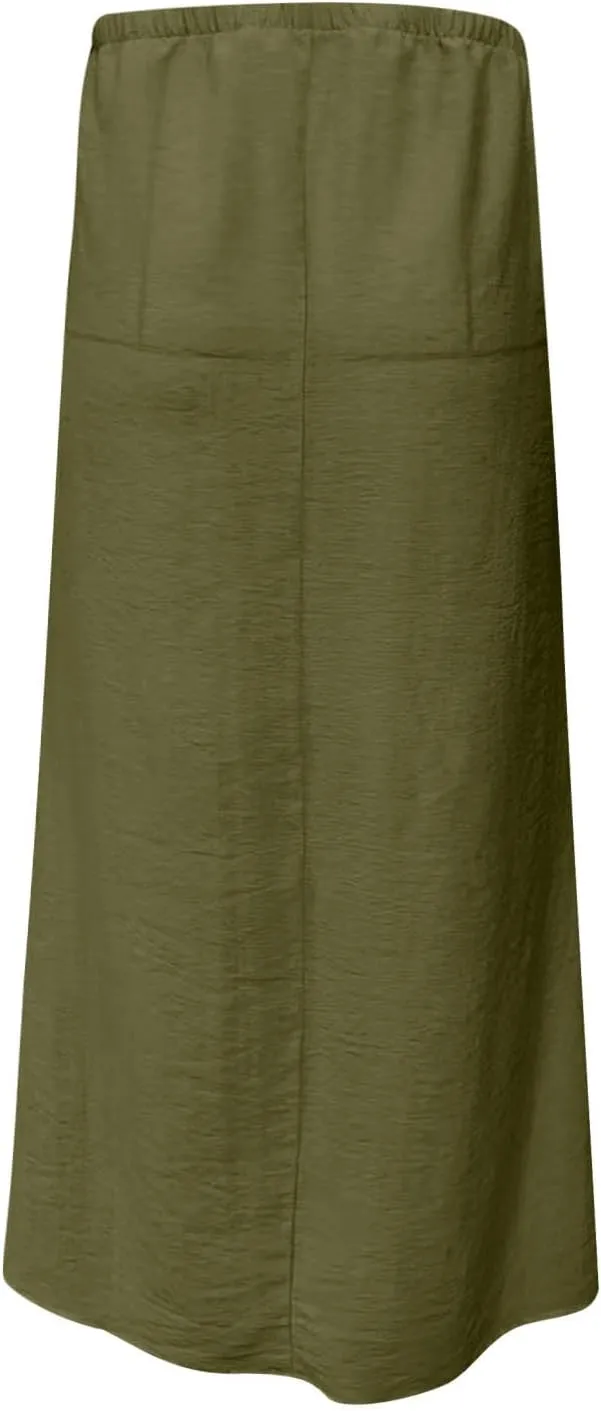 Women's Casual Long Skirts Drawstring Low Waist Maxi Skirt Summer Solid Color Loose Lightweight Beach Dress 2025